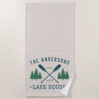 Toalla De Playa Nombre de la familia Lake House Rustic Oars Pine T