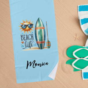 Toalla De Playa Nombre de la tabla de surf de la cita de la vida d