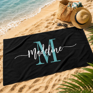 Toalla De Playa Nombre de monograma elegante y personalizado en ne