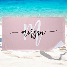 Toalla De Playa Nombre de monograma femenino con letra cursiva mod