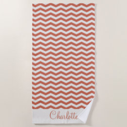 Toalla De Playa Nombre de naranja pastel franja zig zag geométrico