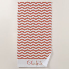 Toalla De Playa Nombre de naranja pastel franja zig zag geométrico