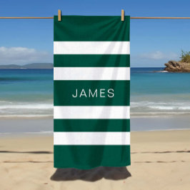 Toalla De Playa Nombre de patrón de rayas blancas y verdes elegant