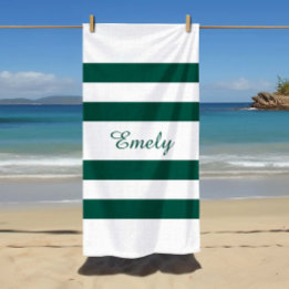 Toalla De Playa Nombre de patrón de rayas blancas y verdes elegant