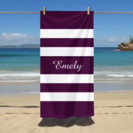 Toalla De Playa Nombre de patrón de rayas moradas elegantes modern