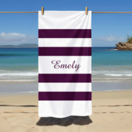 Toalla De Playa Nombre de Patrón de Rayas Moradas Elegantes Modern