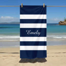 Toalla De Playa Nombre De Patrón Elegante Moderno De Rayas Azul Y