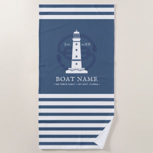 Toalla De Playa Nombre del barco del faro náutico personalizado