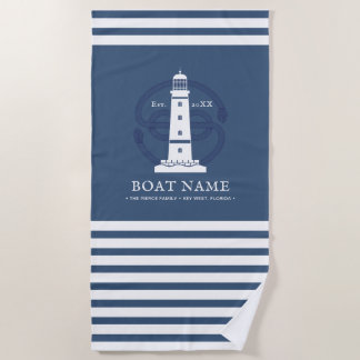 Toalla De Playa Nombre del barco del faro náutico personalizado