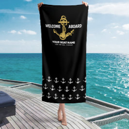 Toalla De Playa Nombre del barco Nautical Black & Gold Aboard