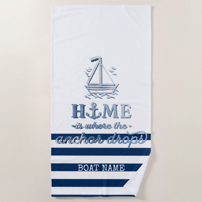 Toalla De Playa Nombre del barco náutico,Banda azul de la marina d (Anverso)