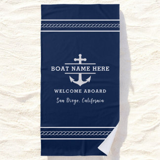 Toalla De Playa Nombre del barco náutico personalizado Bienvenida