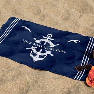 Toalla De Playa Nombre del barco personalizado Anclaje de rueda Az