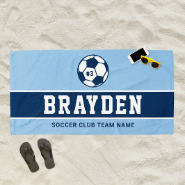 Toalla De Playa Nombre del jugador de fútbol azul de la Marina
