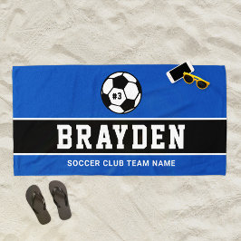 Toalla De Playa Nombre del jugador de fútbol azul real personaliza