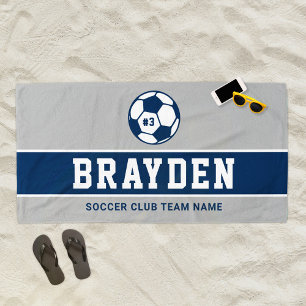 Toalla De Playa Nombre del jugador de fútbol azul y gris de la Mar