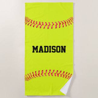Toalla De Playa Nombre del jugador de personalizado Softball, nomb