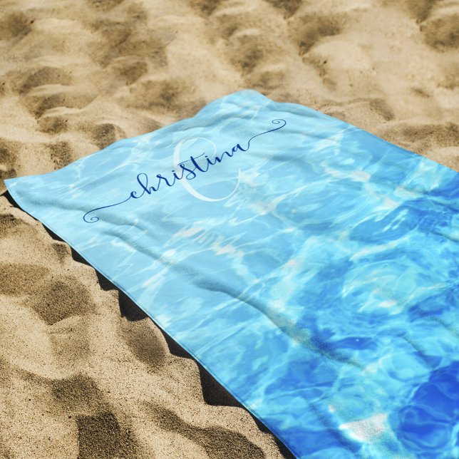 Toalla De Playa Nombre del monograma de agua de verano del Fiesta  (Pool Party Summer Water Monogram Name Beach Towel)