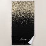Toalla De Playa Nombre del Monograma Girly del Purpurina Oro Negro<br><div class="desc">El Purpurina de la espuma negra y dorada se cepillaron la toalla Metalizado de nombre de monograma. Esto hace que el dulce perfecto cumpleaños 16, boda, ducha de novia, aniversario, ducha de bebé o fiesta de soltera sea regalo para alguien que ama el lujo glam y los estilos de moda....</div>