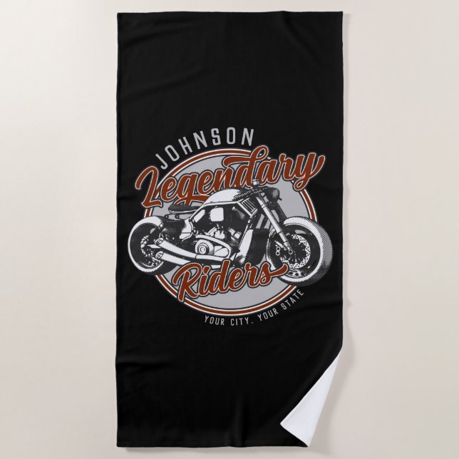 Toalla De Playa NOMBRE del motociclista legendario personalizado (Anverso)