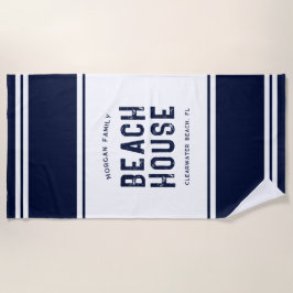 Toalla De Playa Nombre familiar Vacation Beach House Navy Blue