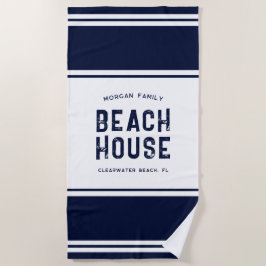Toalla De Playa Nombre familiar Vacation Beach House Navy Blue