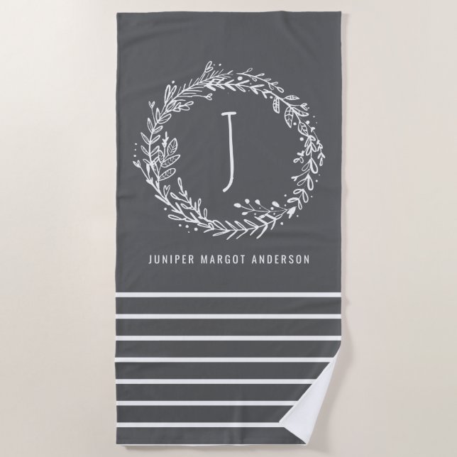 Toalla De Playa Nombre floral moderno y moderno inicial (Anverso)