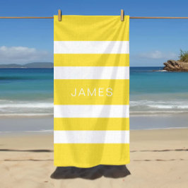 Toalla De Playa Nombre Moderno Piscina con Franjas Amarillas 
