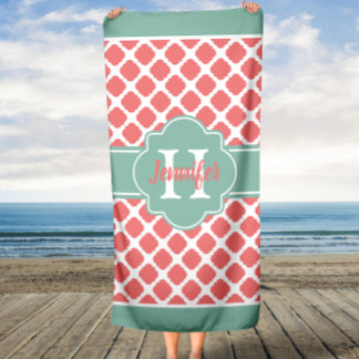 Toalla De Playa Nombre monograma del Personalizado de quatrefoil d