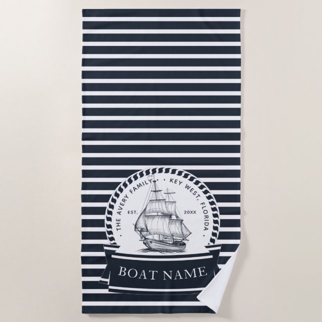 Toalla De Playa Nombre Nautical Personalised Boat (Anverso)