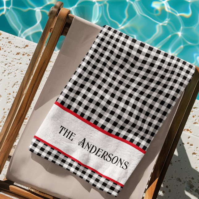 Toalla De Playa Nombre Negro y Blanco Búfalo Cheque Red Accent Poo (Subido por el creador)