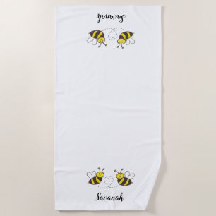 Toalla De Playa Nombre personalizado Abejas de miel con abejorros 