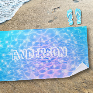 Toalla De Playa Nombre personalizado Agua azul Ripple Textura de a