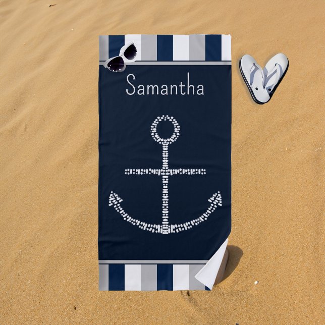 Toalla De Playa Nombre personalizado Ancla náutica (Personalized Name Nautical Anchor Beach Towel)