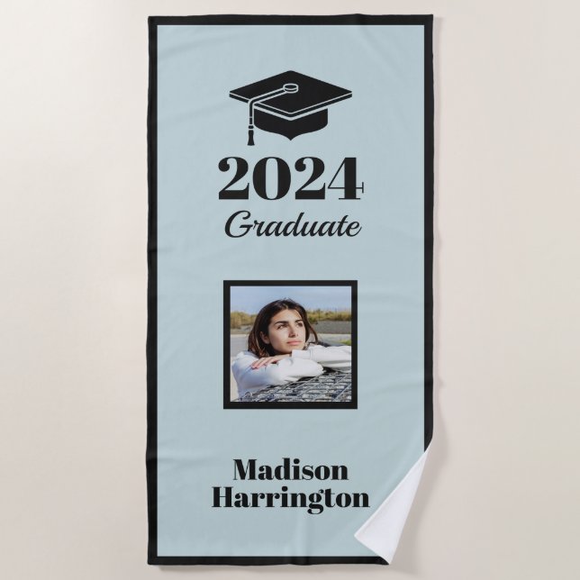 Toalla De Playa Nombre personalizado, año, foto y graduación de co (Anverso)