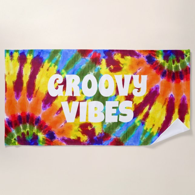 Toalla De Playa Nombre personalizado Arcoiris Hippie Tye (Anverso)