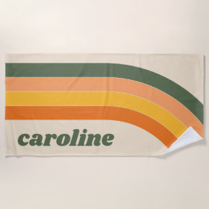 Toalla De Playa Nombre Personalizado Arcoíris Verde Naranja Retro