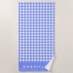 Toalla De Playa Nombre Personalizado Azul Morado Gingham Cuadros R