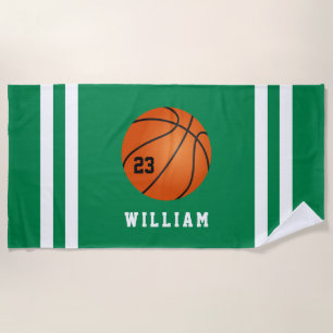 Toalla De Playa Nombre personalizado Baloncesto Bandas verdes
