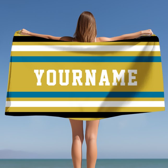 Toalla De Playa Nombre personalizado Bandas de Jersey (Custom Name Jersey Stripes Beach Towel)