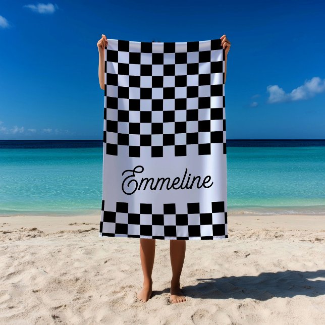 Toalla De Playa Nombre personalizado blanco y negro con control de (Subido por el creador)