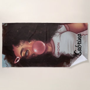 Toalla De Playa Nombre personalizado Bubble Black Chica Beach Toal