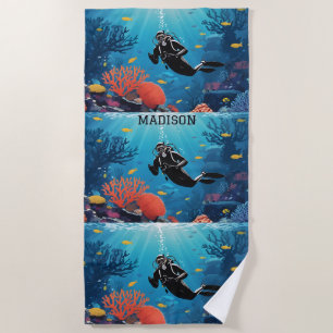 Toalla De Playa Nombre personalizado Buceador Scuba