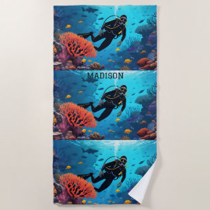Toalla De Playa Nombre personalizado Buceador Scuba
