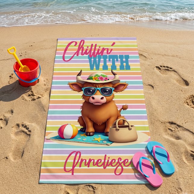 Toalla De Playa Nombre personalizado "Chillin' With" Cute Beach Va (Subido por el creador)