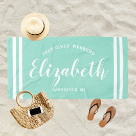 Toalla De Playa Nombre personalizado de Aqua Blue Chicas Weekend