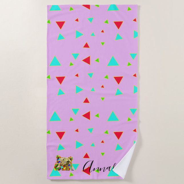 Toalla De Playa Nombre personalizado de arte pop rosado (Anverso)