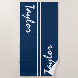 Toalla De Playa Nombre personalizado de franja blanca y azul de la