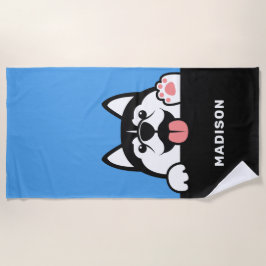 Toalla De Playa Nombre personalizado de Husky Siberiano Cute