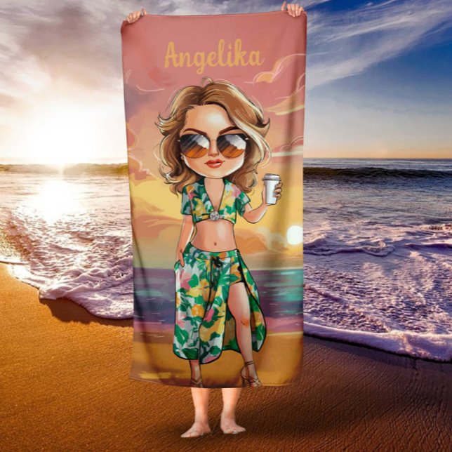 Toalla De Playa Nombre personalizado de la dama de verano fácil (Subido por el creador)